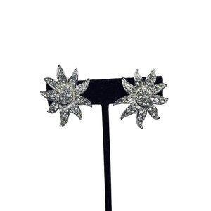 Sarah Coventry Silver Tone And Rhinestone Starburst Clip On Earrings (6179)